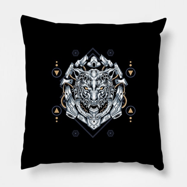 Mecha Wolf Sacred Geometry Pillow by Marciano Graphic