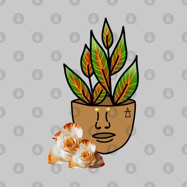 Tropical House Plant - White & Orange Rose by Tenpmcreations