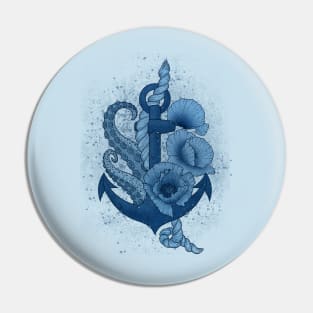 Blue anchor, tentacles and flowers Pin