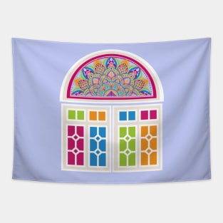 Yemeni Window Stained Glass Qamariyah Magenta design Tapestry