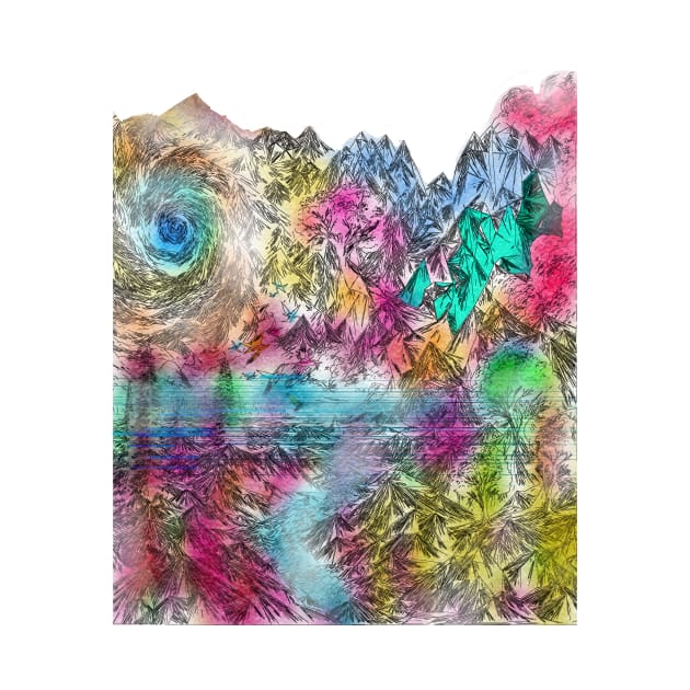 abstract Art Vibrant Landscape with Pink Mountains & Birds Graphic by DigitaFix