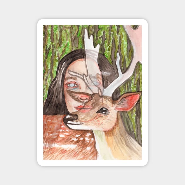 Woman and deer Magnet by deadblackpony