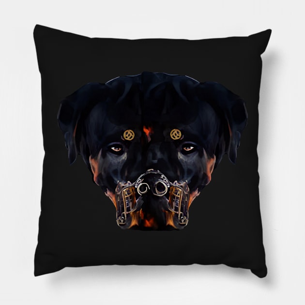 Rottweiler Steampunk art Pillow by Freedomink