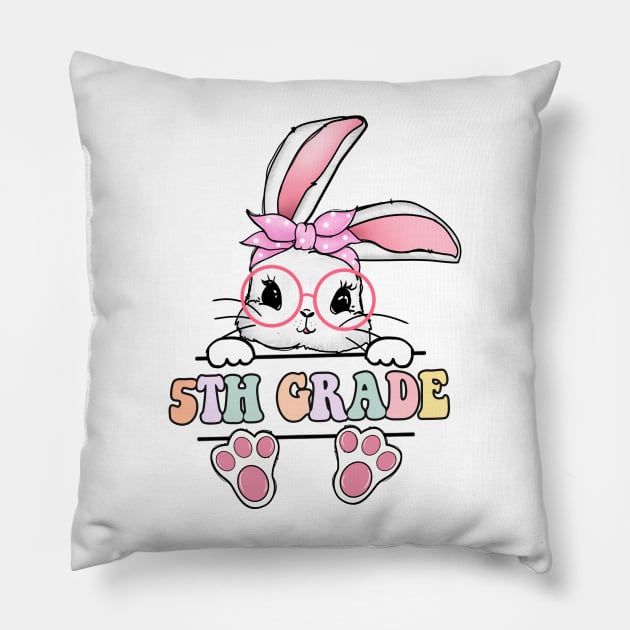 Vintage Happy Easter Bunny 5th Grade Teacher For Girls Kids Pillow by luxembourgertreatable