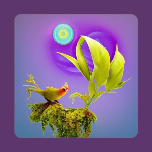 A.I. Generated Alien Plant with Bird and Blue Sun by Eugene and Jonnie Tee's