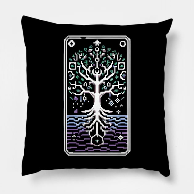 pixelated yggdrasil Pillow by vaporgraphic