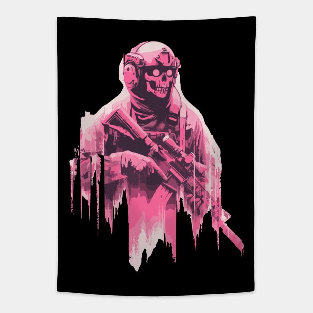 Retro pink skull soldier Tapestry by TomFrontierArt