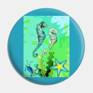 Bright Green/Aqua Seahorses Pin