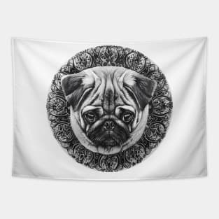 Mandala - Pug B&W Tapestry