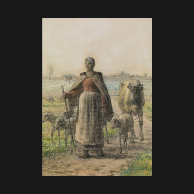 Paysanne Conduisant Aux Champs Sa Vache Et Ses Moutons by Jean-Francois Millet by Classic Art Stall