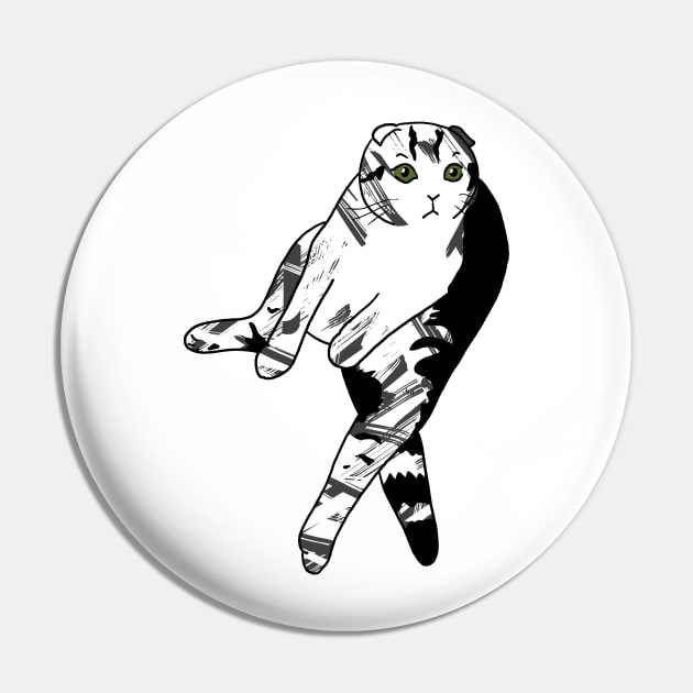 Scottish Fold Cat Sitting Black, White and Grey Design Pin by ursoleite