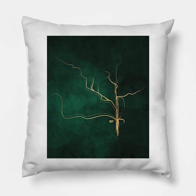 Kintsugi Emerald Green #art #decor #buyart #japanese #gold #green #kirovair #design Pillow by Kirovair