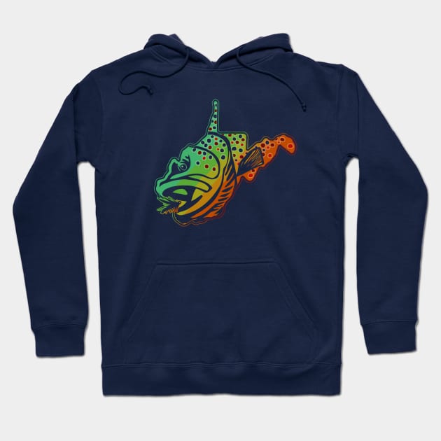 West Virginia State Map Outline Brook Trout Fishing Fly Fishing Art Hoodie