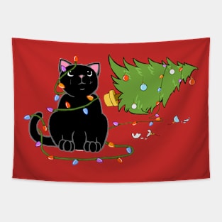 Siamese Cat Knocking Over Christmas Tree Tapestry