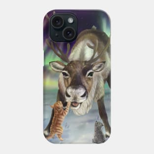 Reindeer and Kittens with Northern Lights Phone Case