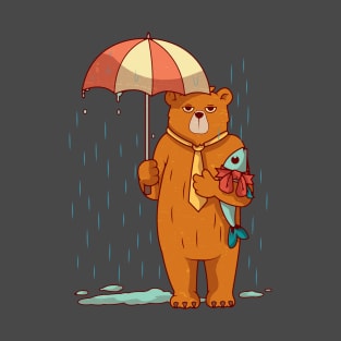 Bear in the middle of Rain, Vintage Retro Style T-Shirt