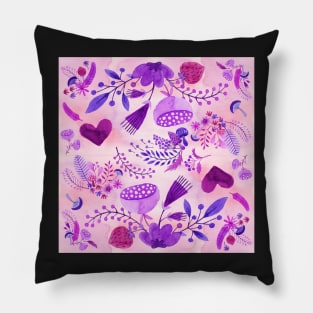 Floral Watercolor 3  |  Flowers and Hearts Pillow