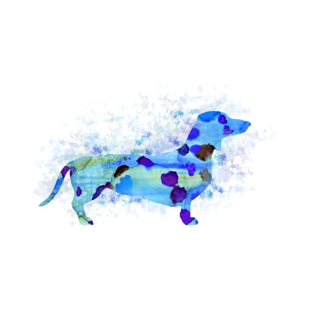 Dachshund Dog 160 blue watercolor splash by artbylucie