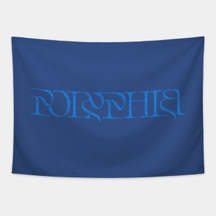 Vintage look Polyphia Distressed Text Light Blue Tapestry