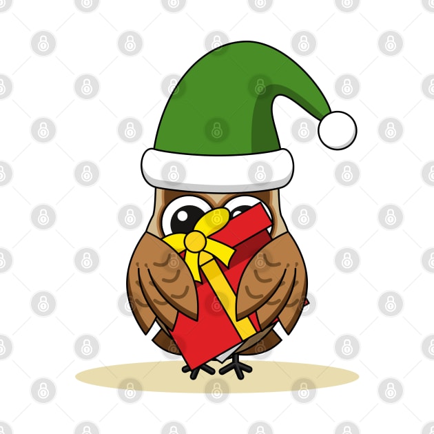 Christmas Elf Owl with Present by BirdAtWork