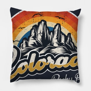 Colorado Tee - Retro Vintage Mountains Nature Hiking Pillow