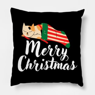 Merry christmas cute cat sleeping in a sock Pillow