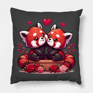 Valentines day kawaii red pandas in love I Pillow