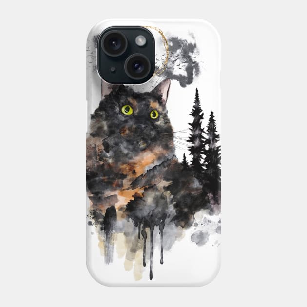 Forest Truffle Surreal Watercolor Tortoiseshell Cat Phone Case by venglehart