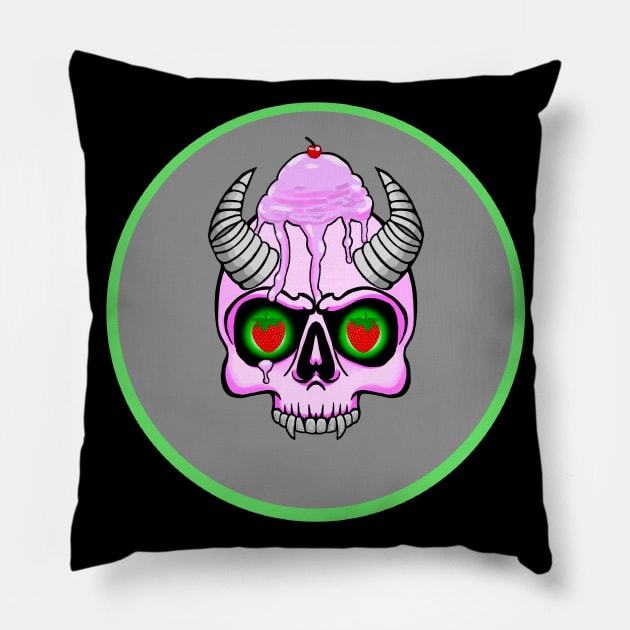 Strawberry Ice Cream Skull Pillow by SuperSaltLee