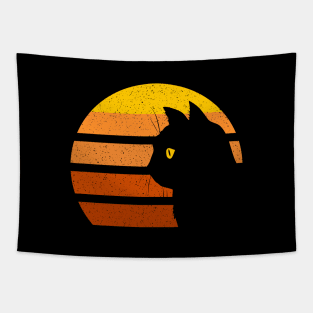 Retro Black Cat Distressed Vintage Tapestry