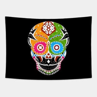 cute sugar skull in mexican pattern art ecopop with a smile Tapestry