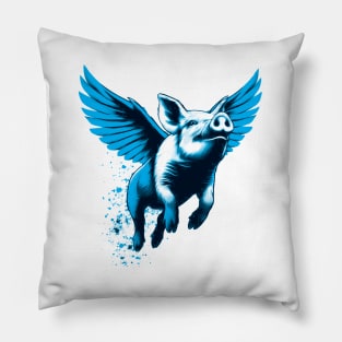 Blue flying pig Pillow