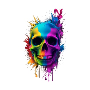 Color splashed decorated human skull with lots of cute colors T-Shirt