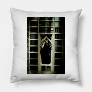 Dark Academia Alternative Gothic Model In Ancient Library Pillow