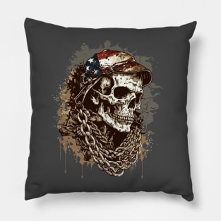 USA Military Veteran American Patriotic Skull Pillow