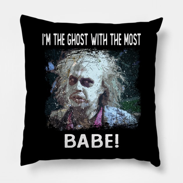 Retro I'm The Ghost With The Most Baby Quotes Pillow by Black Demon Bear