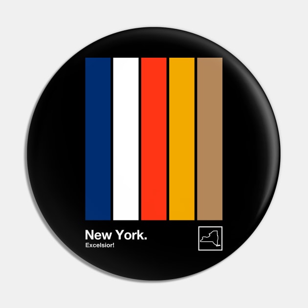 New York State Flag  // Original Minimalist Artwork Poster Design Pin by DankFutura