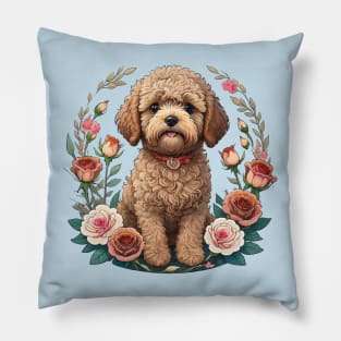 Mini Goldendoodle With Roses Pillow