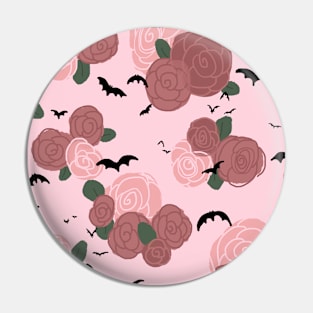 Bats on Pink with Rose Flowers Pin