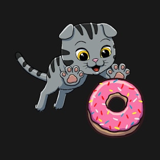 Scottish Fold Cat excited to eat a donut T-Shirt