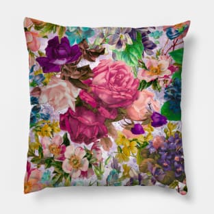 Elegant Vintage floral pattern heaven, shabby chic, plants pattern, botanical illustration, white vintage floral Pillow