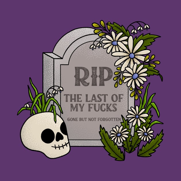 Tattoo Style Grave with Skull and Purple Flowers by Christine Parker & Co