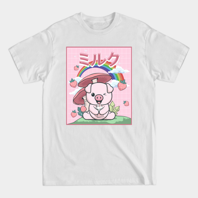 Disover Cottagecore Aesthetic Kawaii Pig Strawberry Milk - Cottagecore - T-Shirt