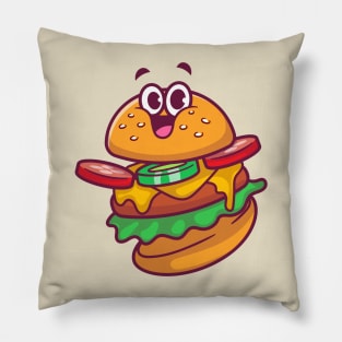 Cute Happy Burger Cartoon Pillow