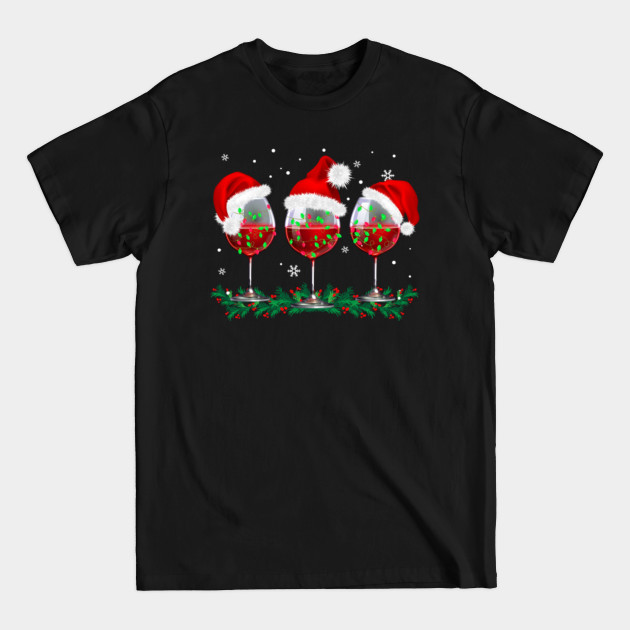 Discover Three Glasses of Wine Christmas Lights Santa Hat Xmas Snow - Three Glasses Of Wine Christmas Lights - T-Shirt