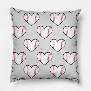 Baseball Ball Texture In Heart Shape - Seamless Pattern on Grey Background Pillow