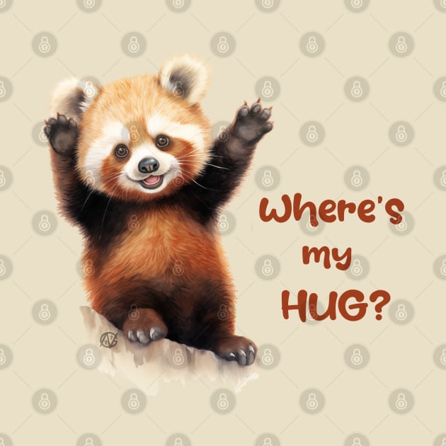 Where's my HUG? Red Panda by Violet77 Studio