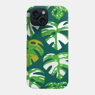 Variegated Monstera Pattern in Gouache-Teal Phone Case