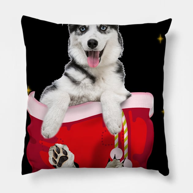 Husky In Pocket Christmas Gift Pillow by Terryeare