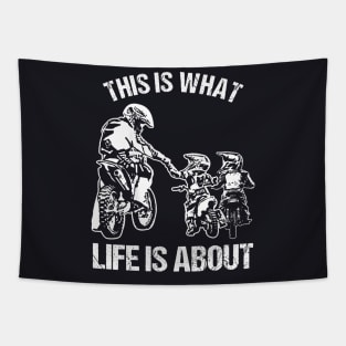 Dirt Bike Dad Motocross Motorcycle Fmx Biker Father And Kids Tapestry